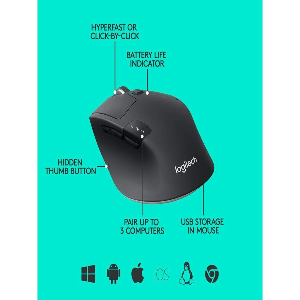 M720 Triathlon MultiDevice Wireless Bluetooth and USB Mouse (Black)