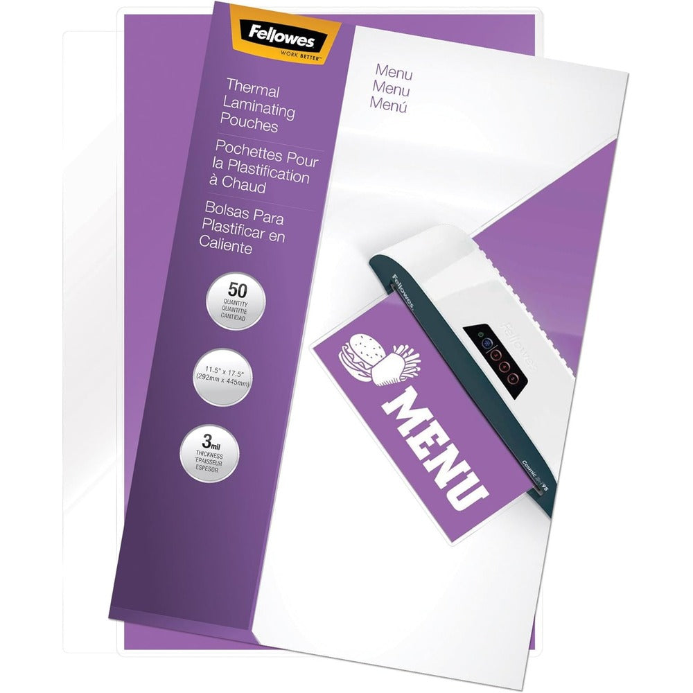 FELLOWES Glossy Pouches - Menu, 3 mil, 50 pack