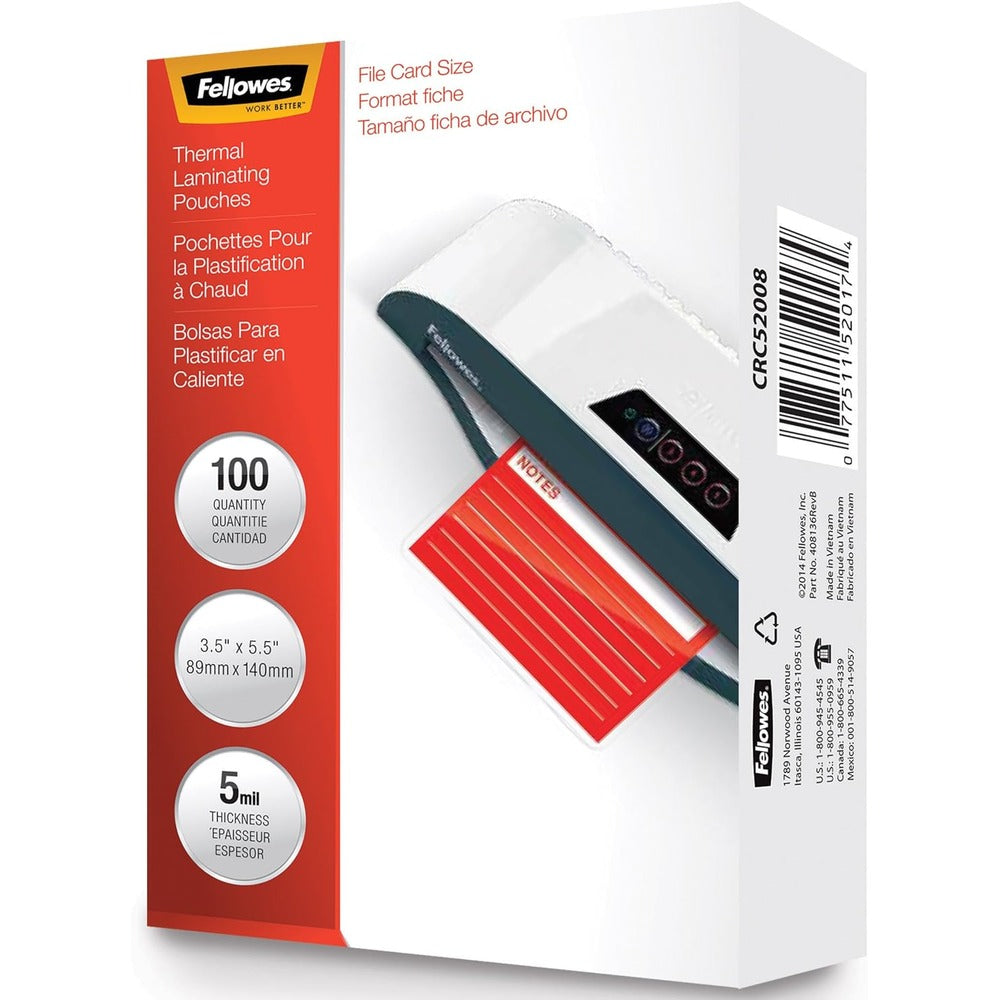 FELLOWES LAMINATING POUCHES INDEX CARD 5MIL 100PK