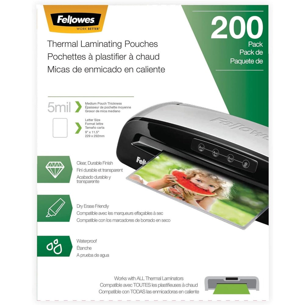 FELLOWES Laminating Pouches-Letter,5 mil,200 pack