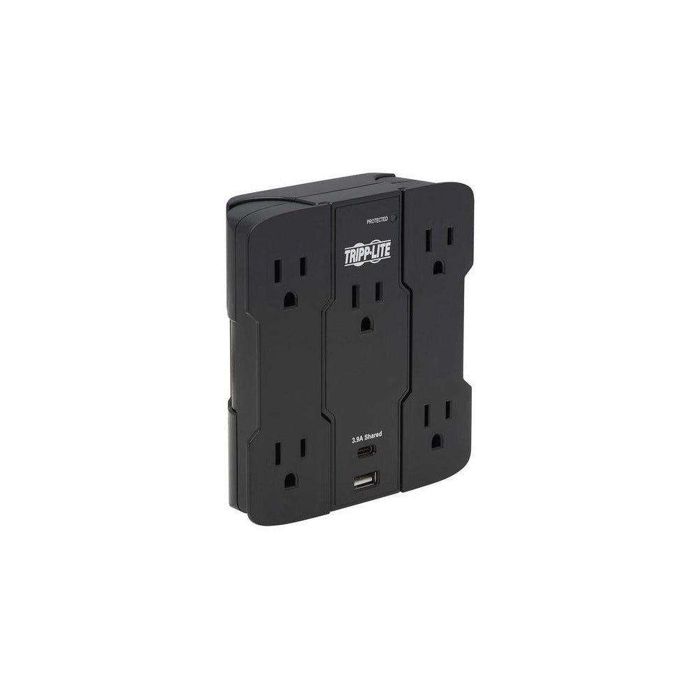 Safe-IT 5-Outlet Surge Protector - USB-A/USB-C Ports, 5-15P Direct Plug-In, 1050 Joules, Antimicrobial Protection, Black