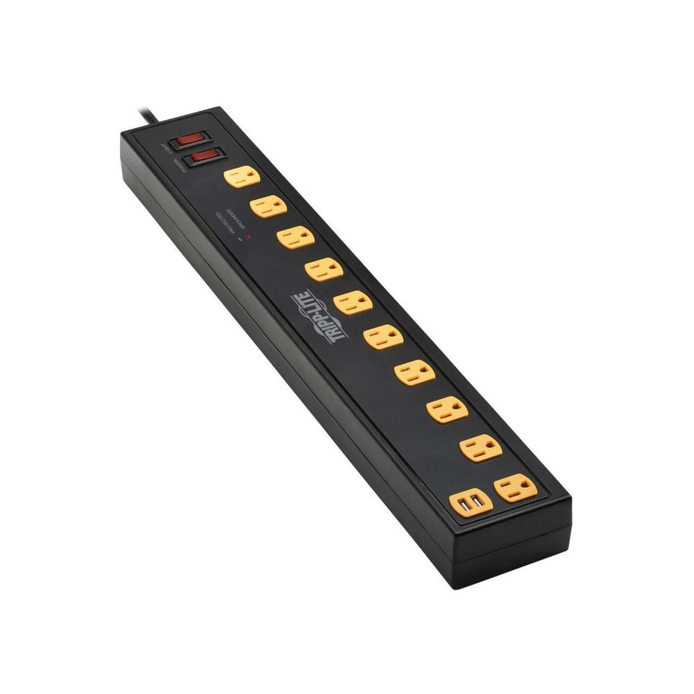 TRIPP LITE SURGE PROTECTOR 10-OUTLET W SWIVEL LIGHT BARS 2 USB PORTS 10FT CORD BLACK