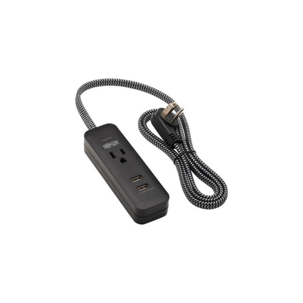 Surge Protector Power Strip 1-Outlet w 2 USB Ports 2.1A 4ft Cord