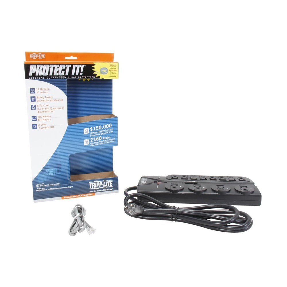 Surge Protector 12 Outlet 120V RJ11 8feet Cord 2160 Joule