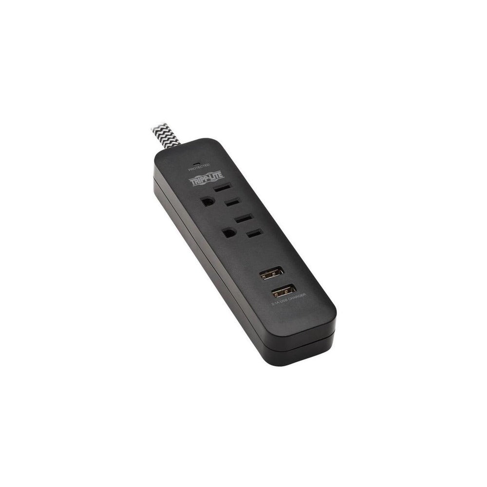 Surge Protector Power Strip 2-Outlet w 2 USB Ports 2.1A 6ft Cord