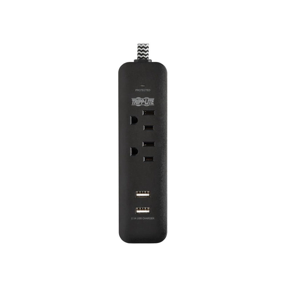 Surge Protector Power Strip 2-Outlet w 2 USB Ports 2.1A 6ft Cord