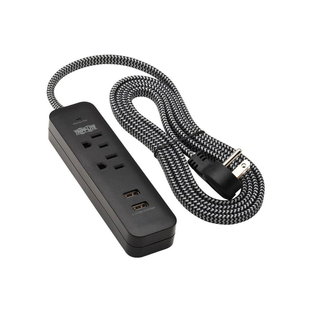 Surge Protector Power Strip 2-Outlet w 2 USB Ports 2.1A 6ft Cord