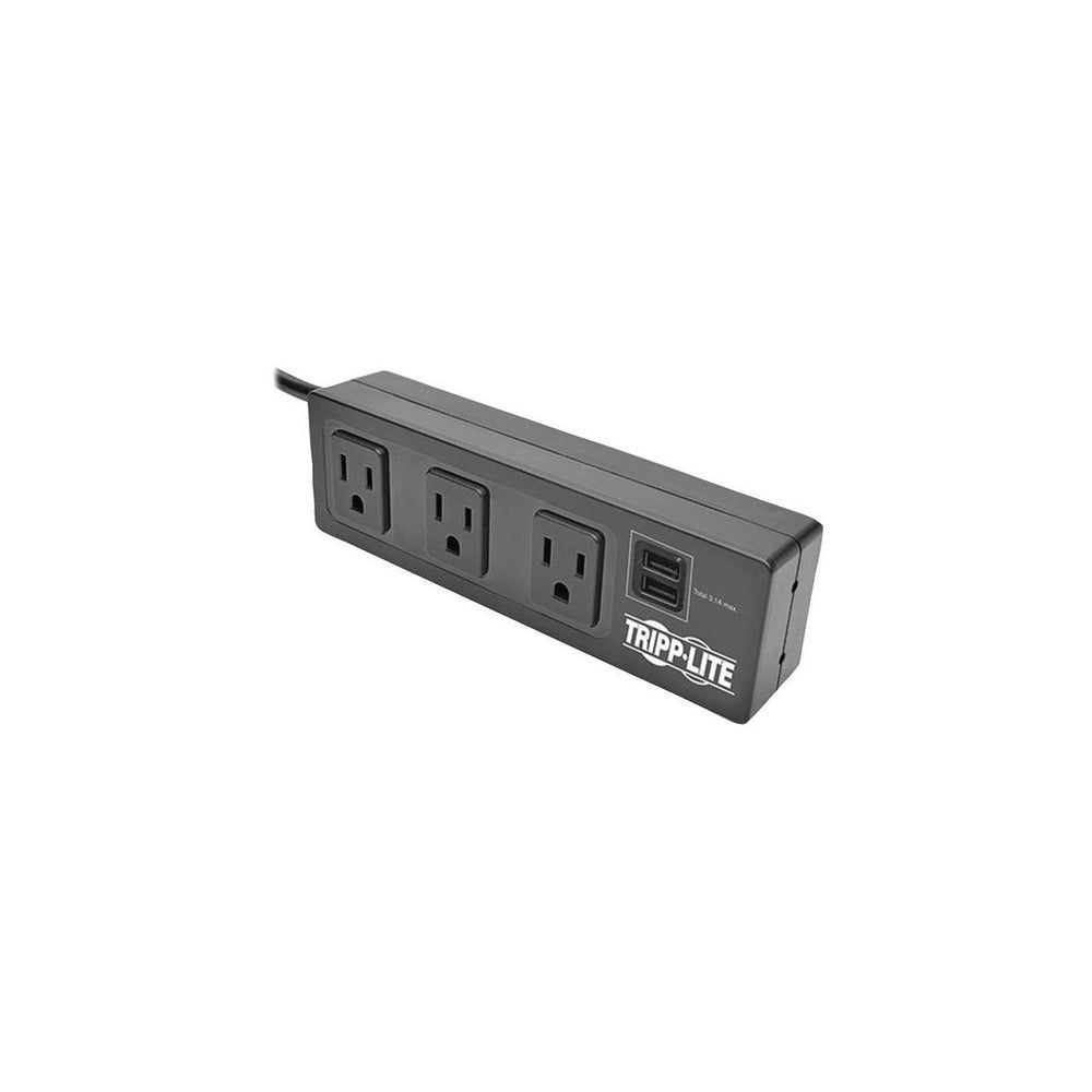 3-Outlet Surge Protector Power Strip Desk Clamp w/ 2-Port USB Charging