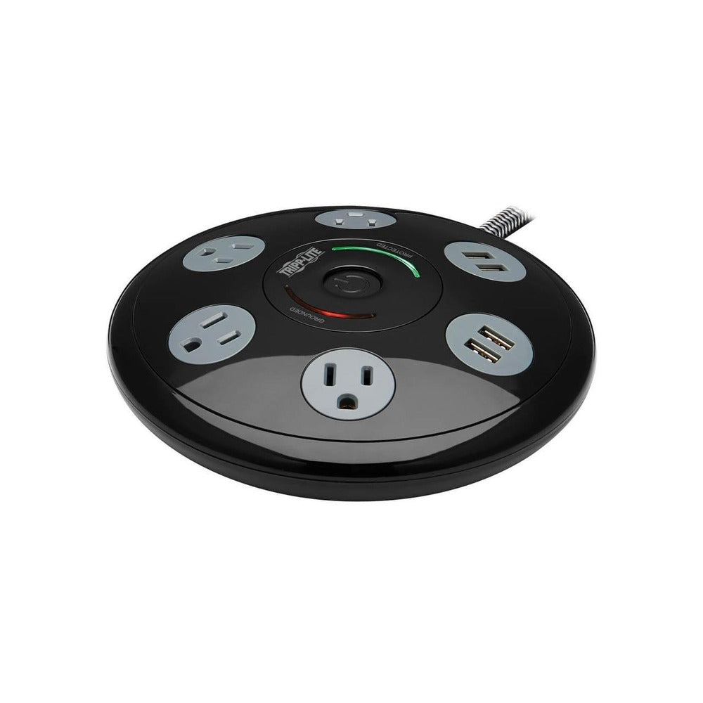 Conference Power Surge Protector - 4 NEMA 5-15R Outlets, 4 USB-A Ports, 6-ft. (1.83 m) Cord, Black