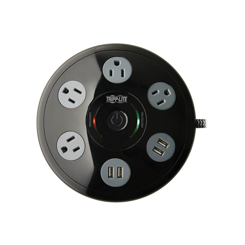 Conference Power Surge Protector - 4 NEMA 5-15R Outlets, 4 USB-A Ports, 6-ft. (1.83 m) Cord, Black