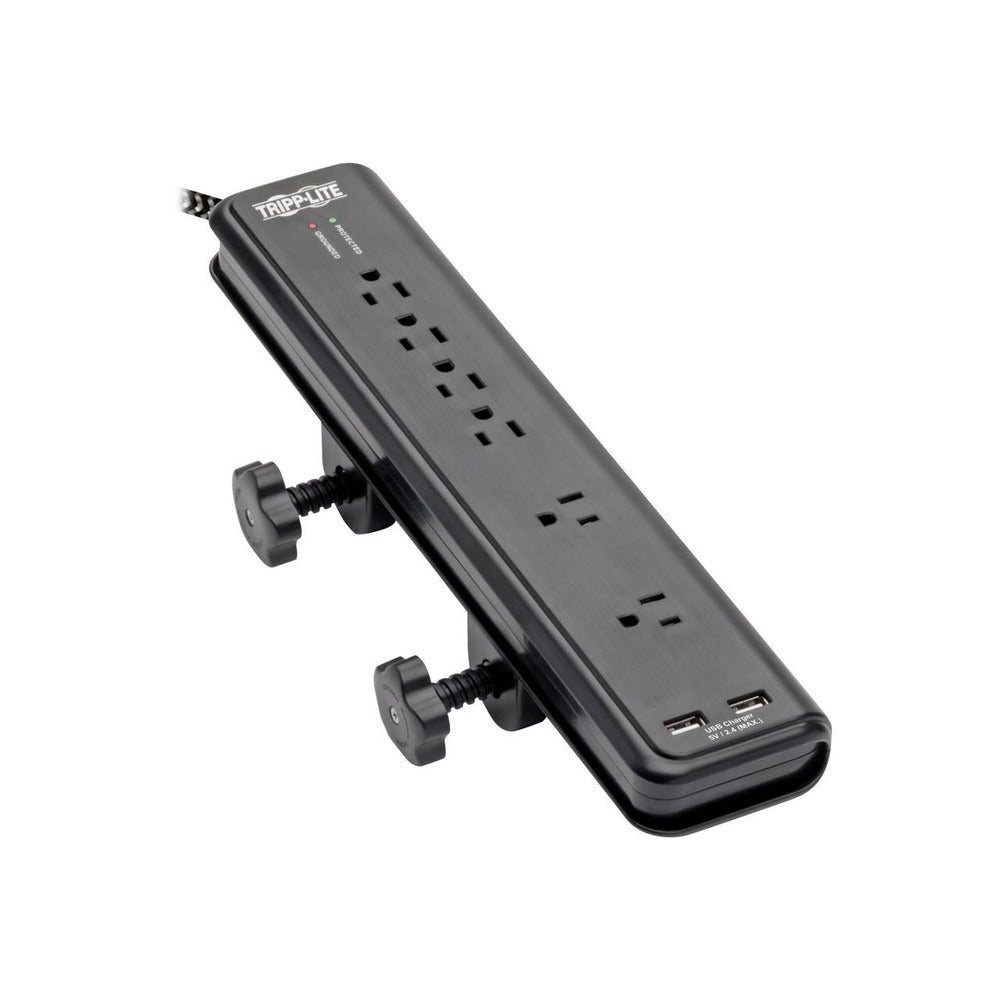 Safe-IT 6-Outlet Surge Protector - 2 USB Ports, 8 ft. Cord, 5-15P Plug, 2100 Joules, Antimicrobial Protection, Black