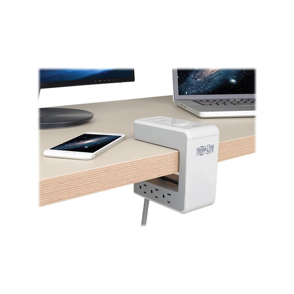 Surge Protector Desk Clamp 6-Outlet 2 USB-A; 1 USB-C 8ft Cord