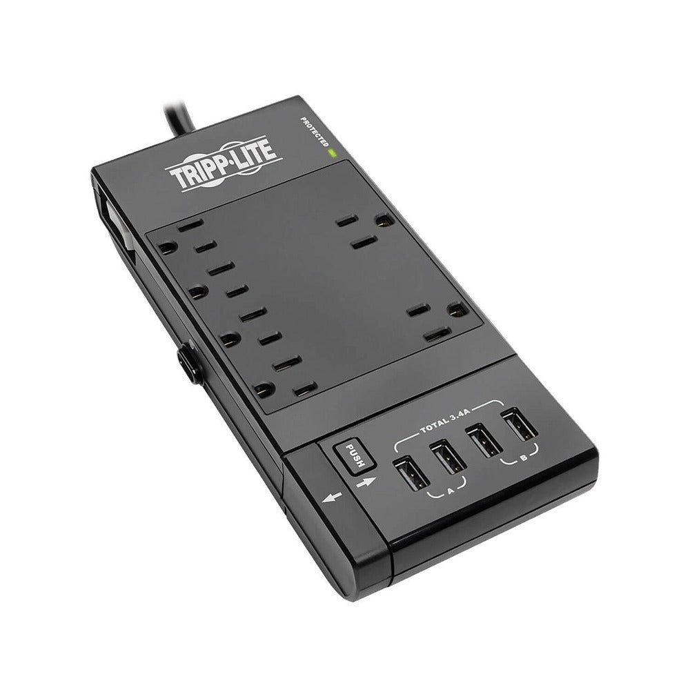 6-Outlet Surge Protector, 4 USB Ports, 6 ft. Cord, 1080 Joules, Diagnostic LED, Black Housing