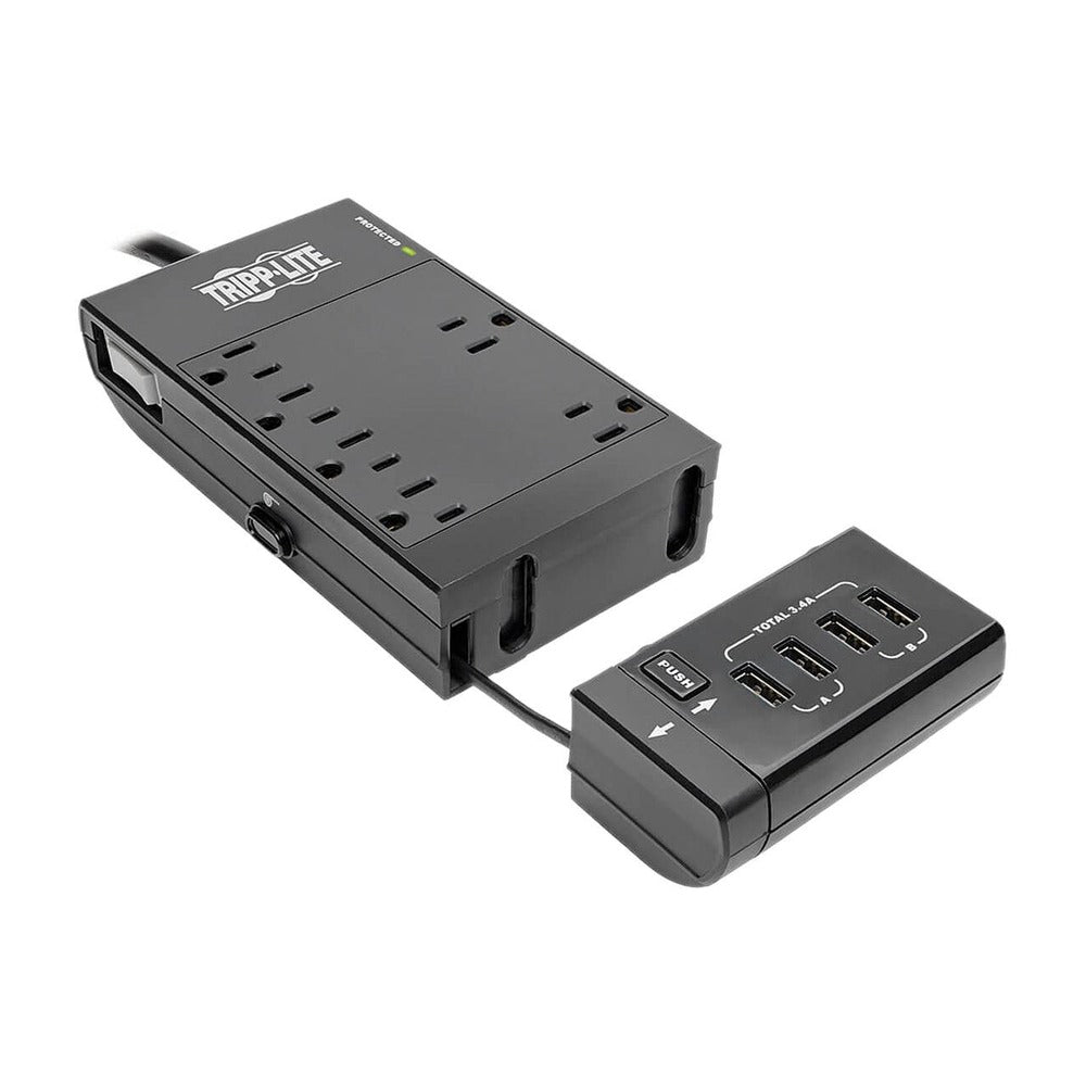 6-Outlet Surge Protector, 4 USB Ports, 6 ft. Cord, 1080 Joules, Diagnostic LED, Black Housing