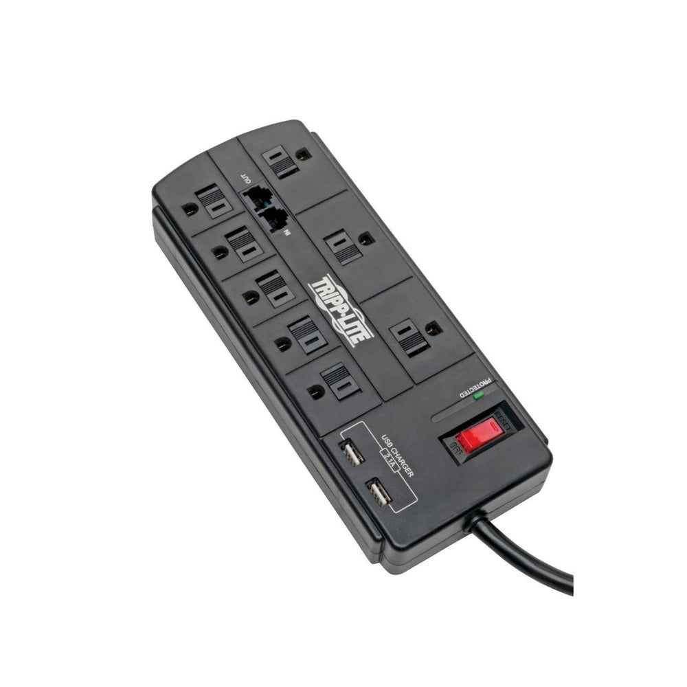 Surge Protector 8-Outlet 2 USB Charging Ports Tel/Modem 8ft Cord