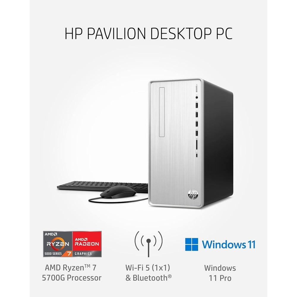 HP Pavilion Desktop PC, AMD Ryzen 7 5700G, 16 GB RAM, 512 GB SSD, Windows 11 Pro, Wi-Fi 5 & Bluetooth Connectivity, 9 USB Ports, Wired Mouse and Keyboard Combo, Pre-Built Tower (TP01-2022, 2021)